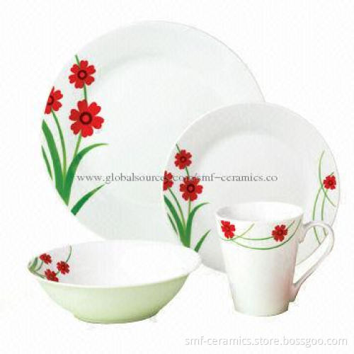 16pcs Glazed Ceramic Dinner Set with Decal Printing, Stocks are Available, Food-safe